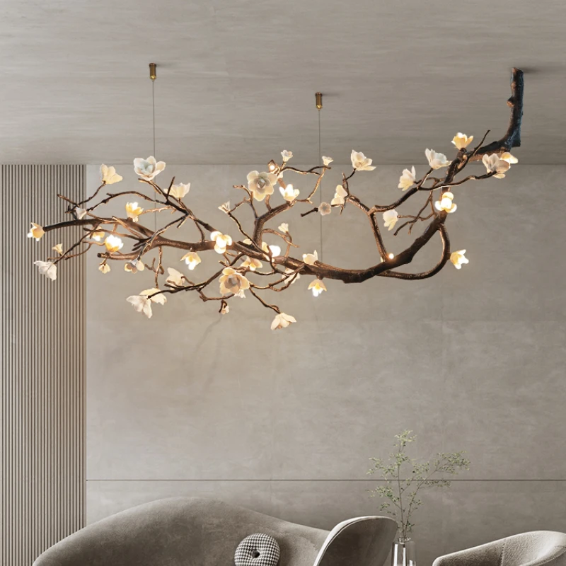 New Italian Light Luxury Ceramic All Copper Branch Living Room Ceiling Light Hotel Restaurant Sales Department Staircase Light