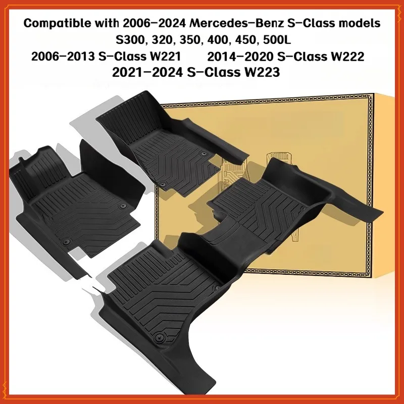 TPE Floor Mats For Fit Mercedes Benz S Class 2006-2024 S300 320 350 400 450 500L/w221/222/223 LHD Full Coverage Waterproof