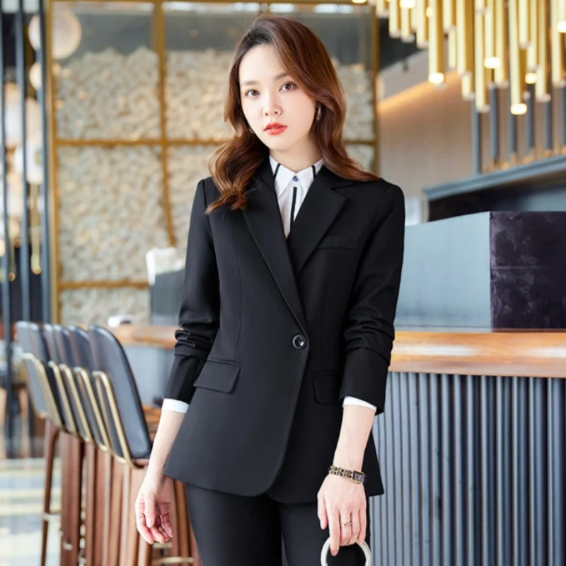 

2026 Spring Autumn Career Office Two-piece Suit Women's Casual Set Blazer Jacket Straight Trousers Lady Formal Slim 2-piece Sets