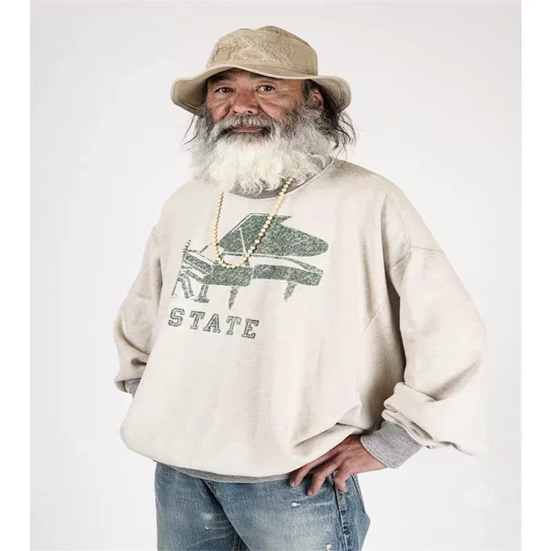 

20AW KAPITAL Hirata Kazuhiro Wrapped Bat Sleeves Pure Cotton Printed Round Neck Hoodie