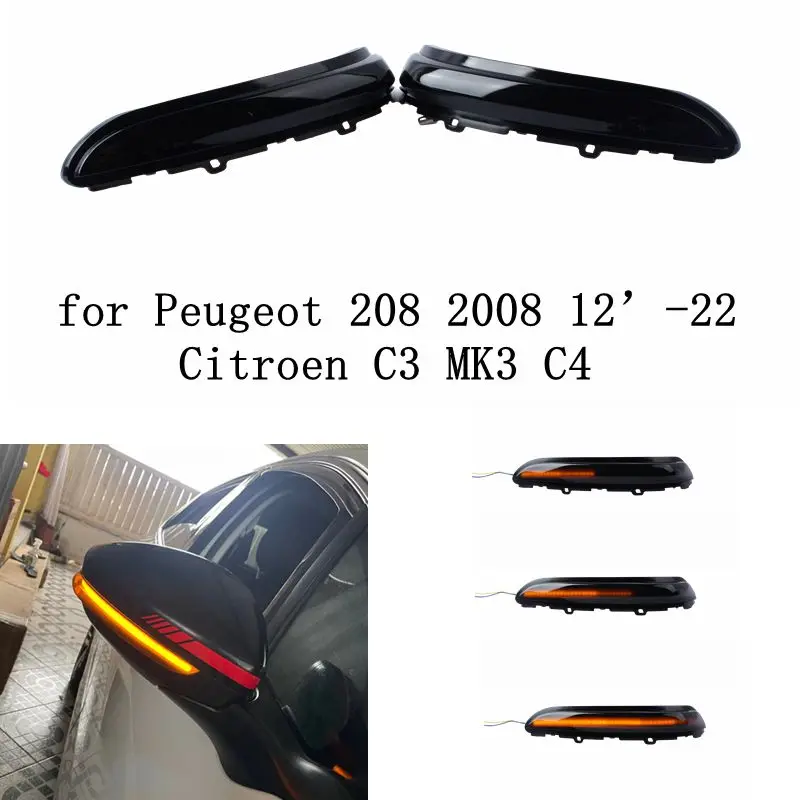 

2Pcs For Peugeot 208 2008 2012 2013 2014 2015 2016 2017 2018 2019 2020 Citroen C3 Dynamic LED Side Mirror Blinker Flowing Light