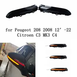 2Pcs For Peugeot 208 2008 2012 2013 2014 2015 2016 2017 2018 2019 2020 Citroen C3 Dynamic LED Side Mirror Blinker Flowing Light
