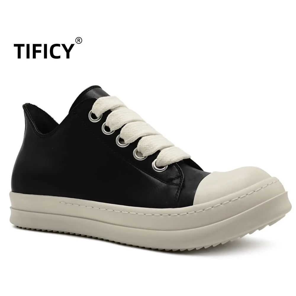 

RO Men's Board Shoes Spring and Autumn Men's Classic Casual Leather Coarse Strap Thick Bottom Breathable Board Shoes