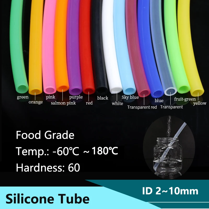 

1M Food Grade Silicone Tube ID 2 3 4 5 6 8 9 10 mm Flexible Rubber Soft Drink Pipe Water Connector Multicolor Plumbing Hose