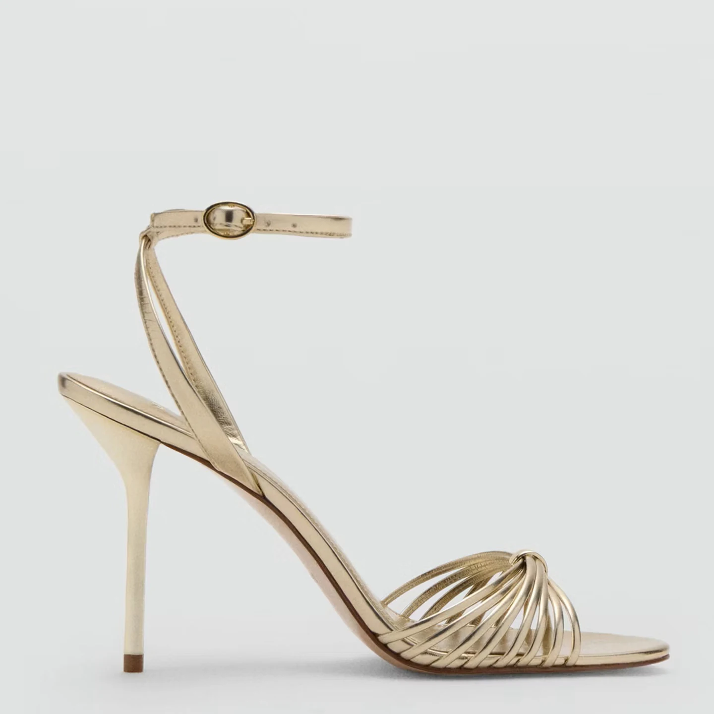 Sandalias de Tacón Fino Doradas Mango Sexy para Mujer, con Hebilla, Correa Fina, Decoración Metálica, Tacones Altos Cómodos y...