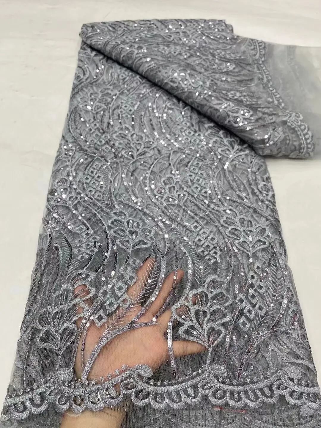 

African Mesh Lace Fabric For Sewing Women's Dress, French Net Sequins Laces Embroidered Tulle Nigerian Fabric High Quality 2024