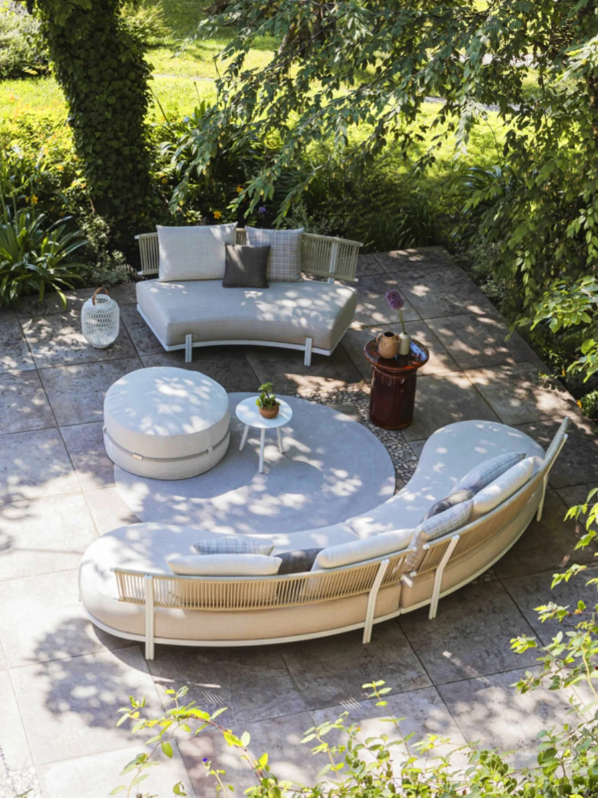 Circular outdoor sofa, tea seat, rattan woven courtyard, rain and sun protection furniture, outdoor balcony