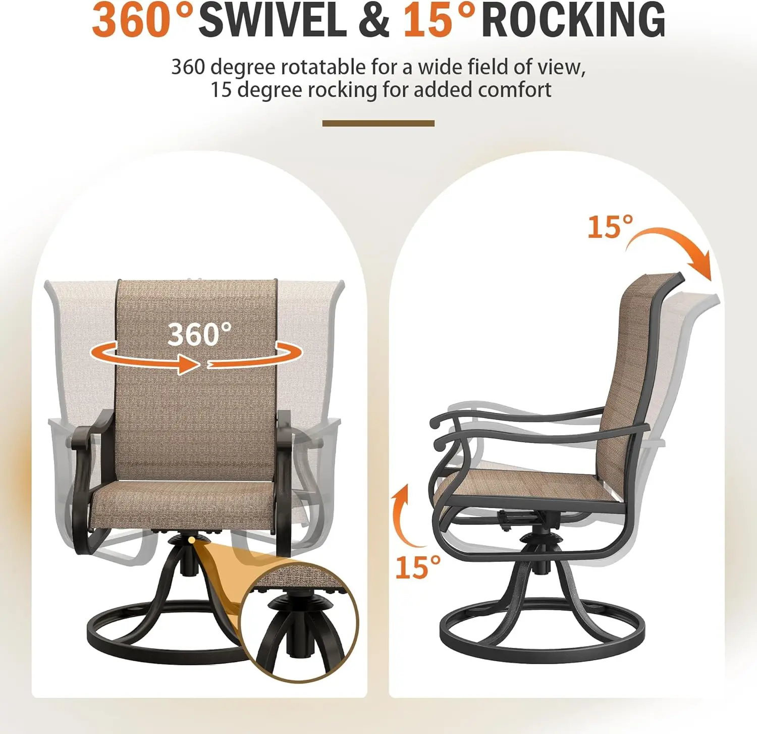 Patio Swivel Dining Chairs Set of 4, Outdoor Swivel Chairs High Back with All Weather Textilene Metal Rocking Frame