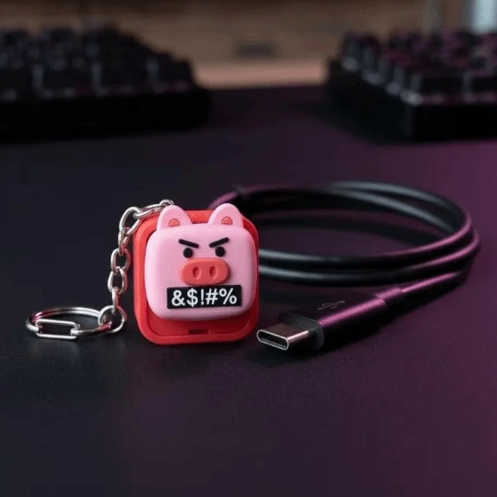 Swear Sound Pink Pig Button Keychain Emitting Sound Light Voice Keyboard Fidget Keychain Muffler Sound Cute Design