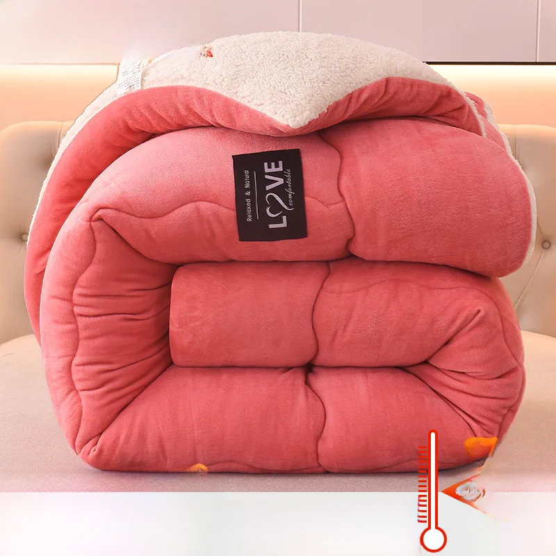 

Thiened Lamb Velvet Winter Quilt Double-Sided Floing Warmth Storage Fiberfill down Comforter Single Person Autumn Winter ...