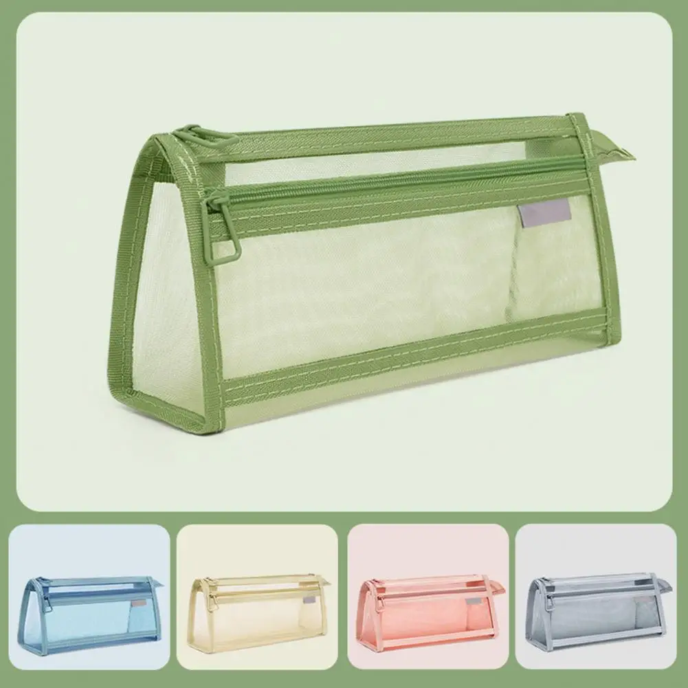 Fine ตาข่ายดินสอกระเป๋า Double-Layer ตาข่ายดินสอพร้อมซิปกระเป๋าเก็บเครื่องเขียนสําหรับอุปกรณ์สํานักงาน Travel แต่งหน้า