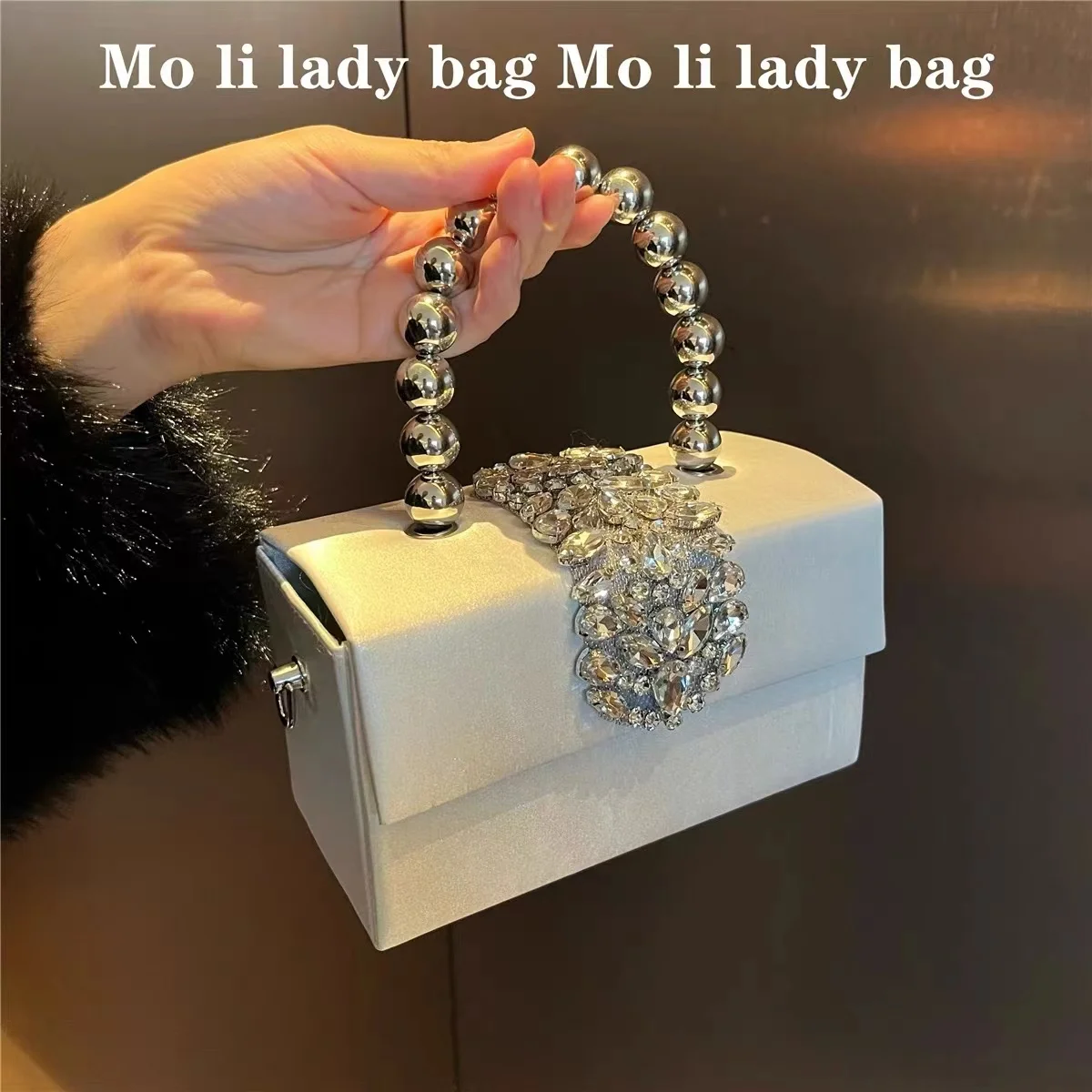 Women Satin Handbag Luxury Square Bag Crystal Shiny Rhinestones Diamond Evening Bag Wedding Party Clutch Purse Crossbody Bag