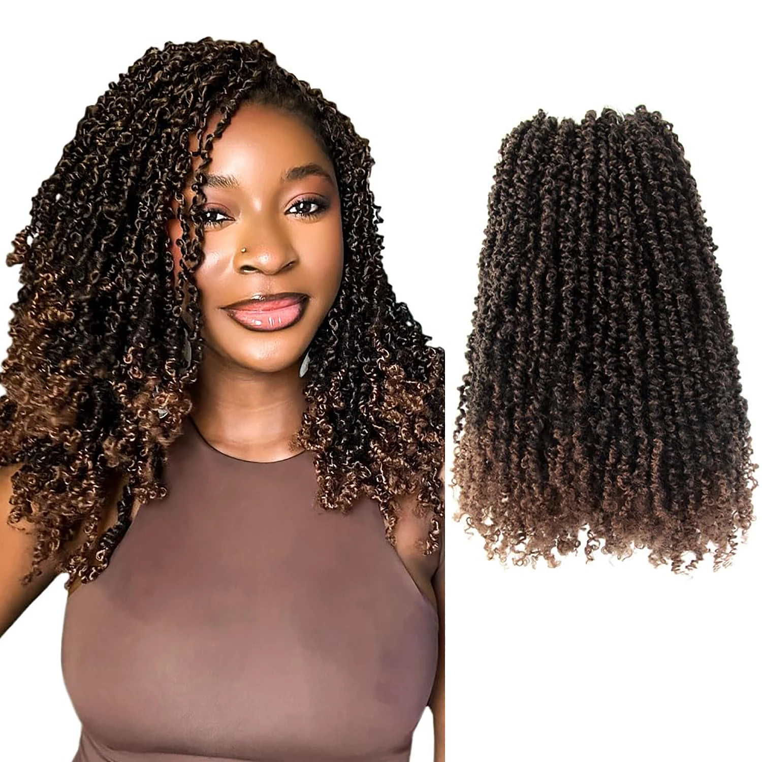 Yanky Twist Crochet Hair 12 Inch 8 Packs Fluffy Spring Mini Twist Short Bob Passion Twist Natural Black Pre-Looped Braiding Hair