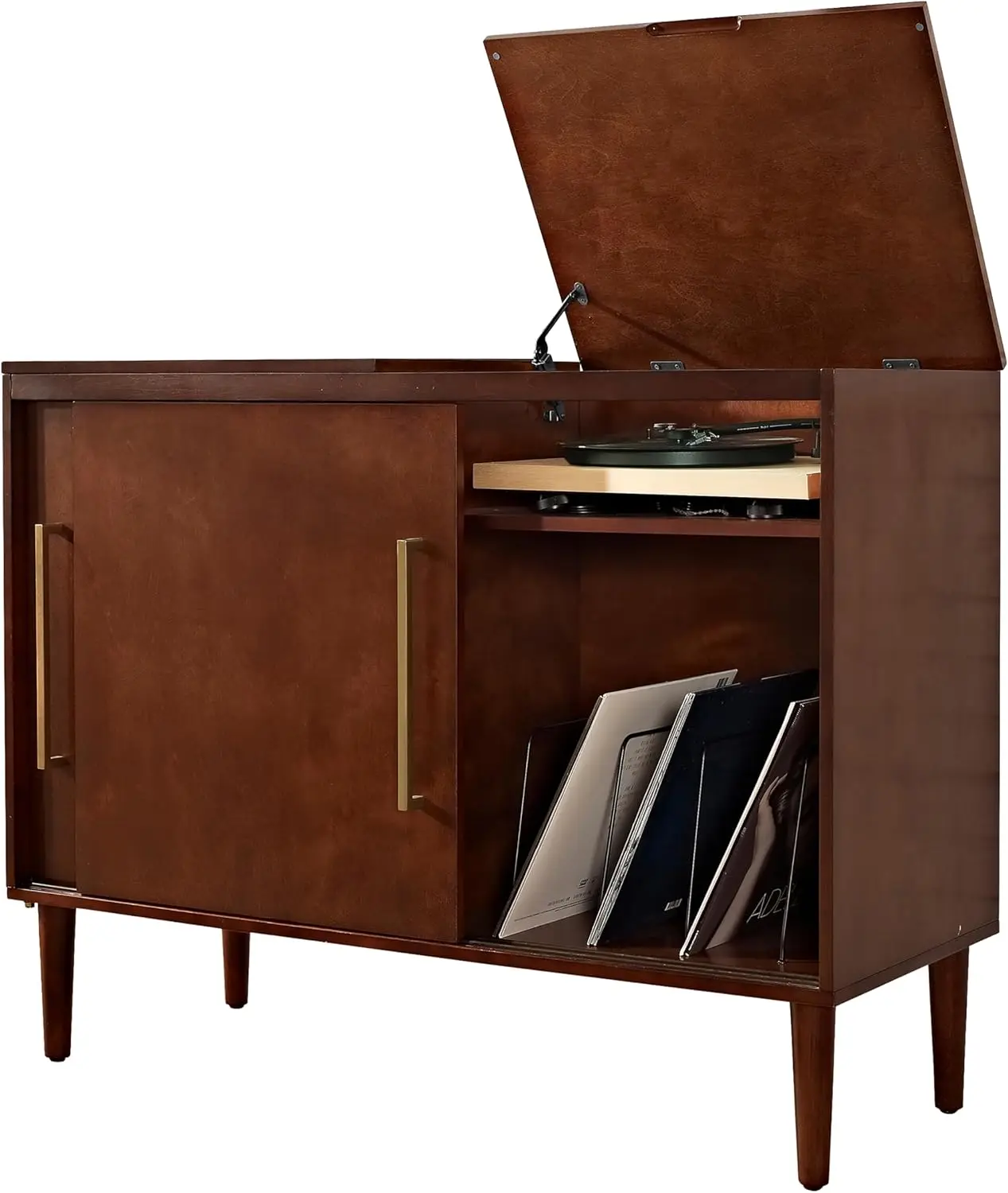 Crosley Furniture Everett Media Console and Record Player Stand with Storage for Vinyl Records, Mahogany