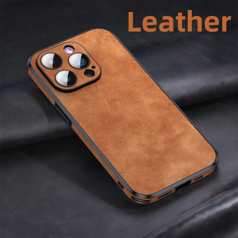 Luxury Lens Protection Bumper Shockproof Leather Mobile Phone Case For iPhone 14 13 11 15 16 Pro Max Plus Cellphone Cover Funda