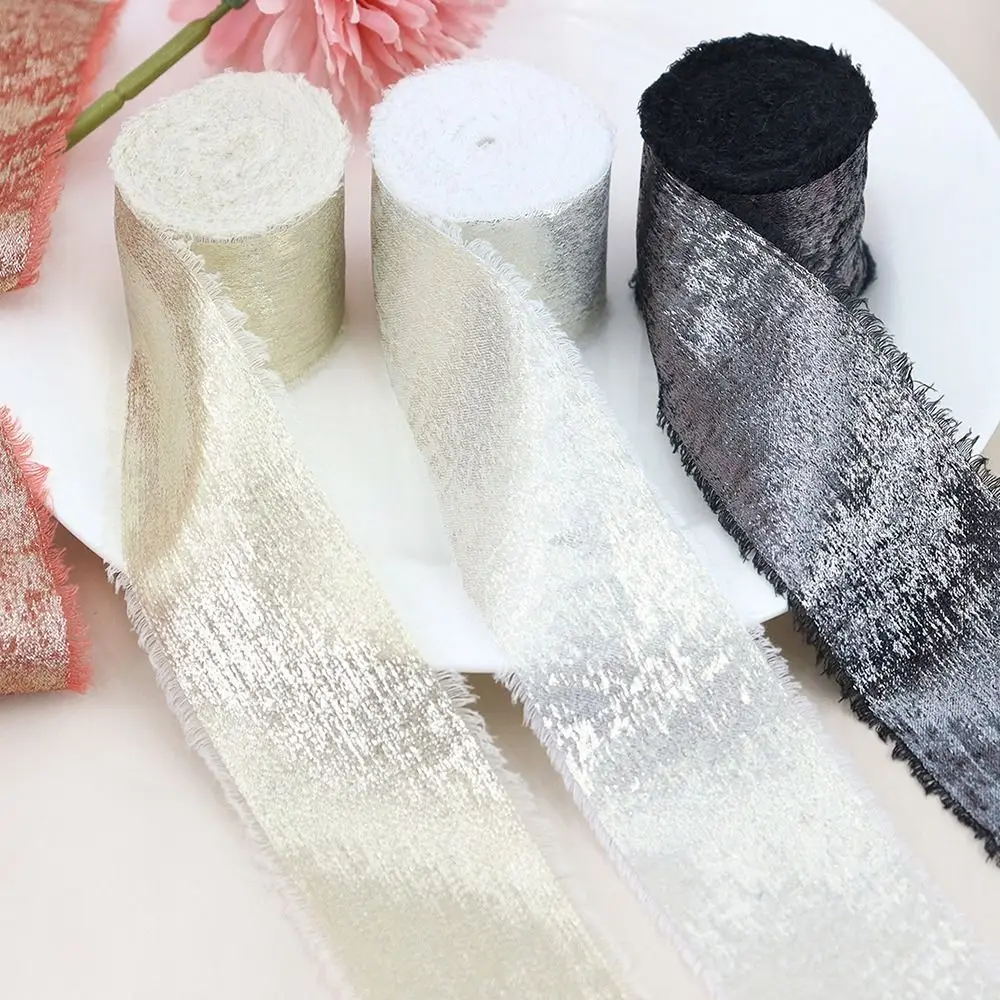 New 5 Yards Silk Ribbon Hairclip Bows Solid Color Handmade Fringe Silk Ribbon 3.8cm Wide DIY Sewing Crafts Gift Wrapping