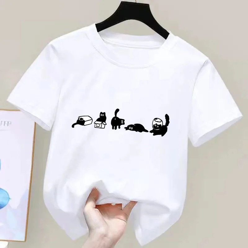 Five Mood Cats T-Shirts Cat Mom Tee Funny Cotton Short Sleeve Cat Lovers T Shirt kids Casual O Neck Summer Tops