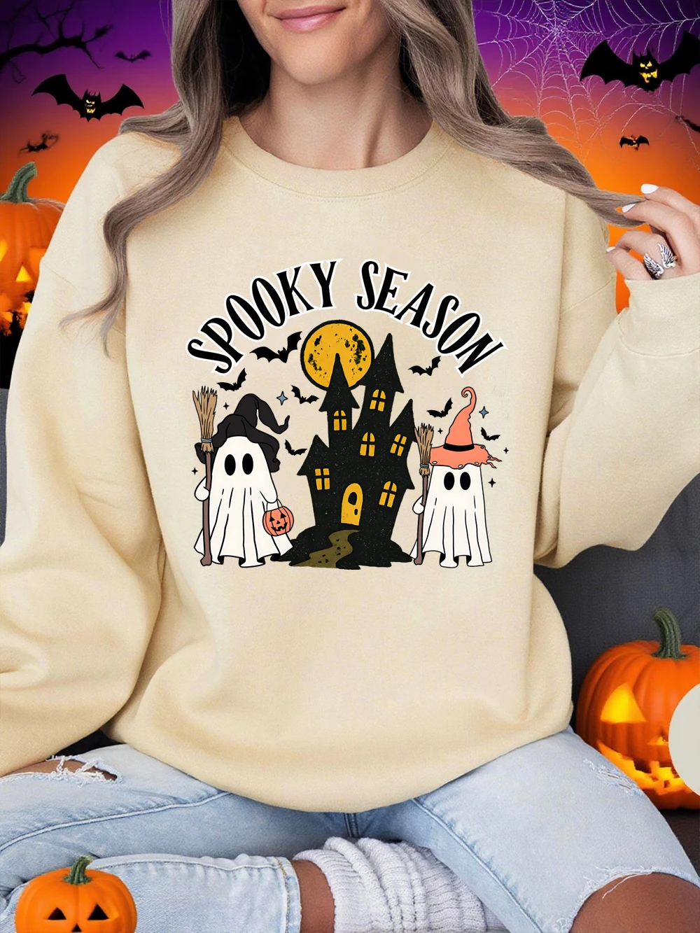 

Хэллоуин жуткий сезон толстовки с принтом женские флисовые теплые повседневные толстовки с круглым вырезом свободный пуловер зимняя мягкая женская одежда