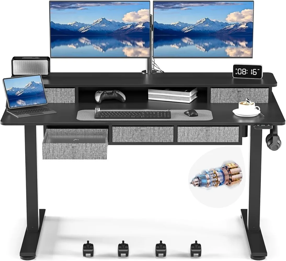 Electric Standing Desk with 5 Drawers, Height Adjustable Desk 63 x 30 Inches Stand Up Desk