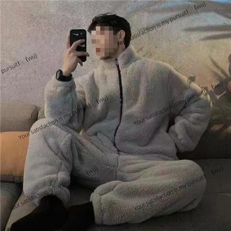 

ZOCI-winter new coral fleece thermal pajamas, crew neck cardigan, two-piece pajamas