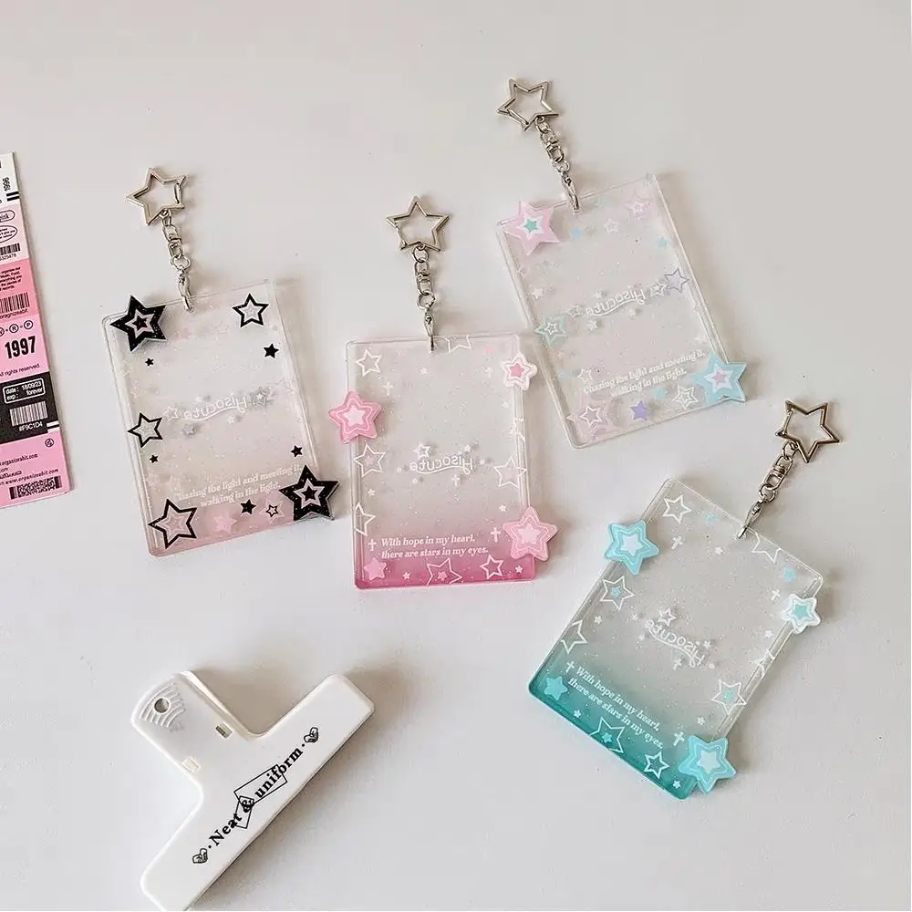 Ins Star Fotokaarthouder Acryl Glitter Card Case Idol Fotolijst Fotoalbum ID-kaart Kaart Filmhoes met hanger Keychian