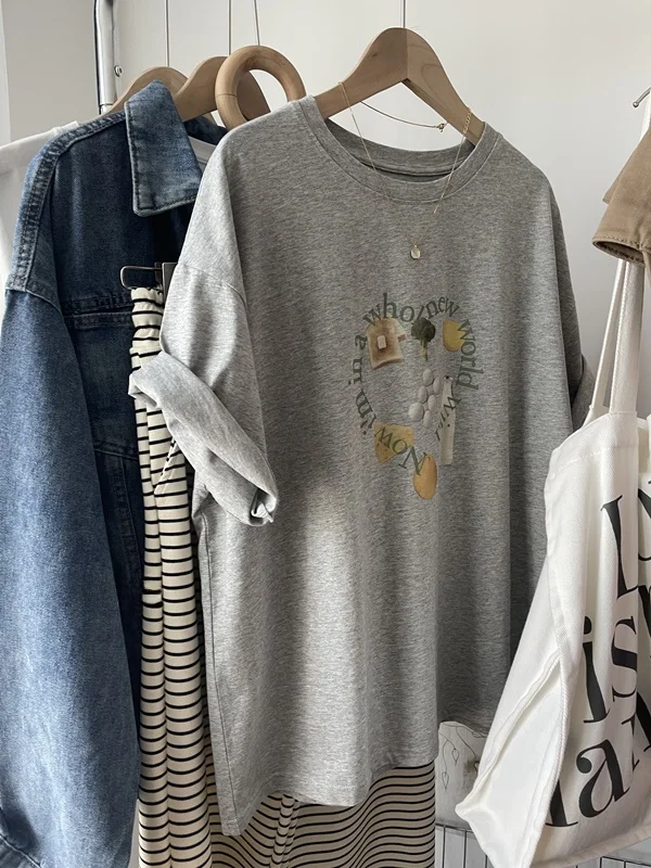 

Large Size 300 Pou Breakfast Fun Small Print Anti-Aging ort Sve T-irt Women Summer Casual Versatile Sli Top