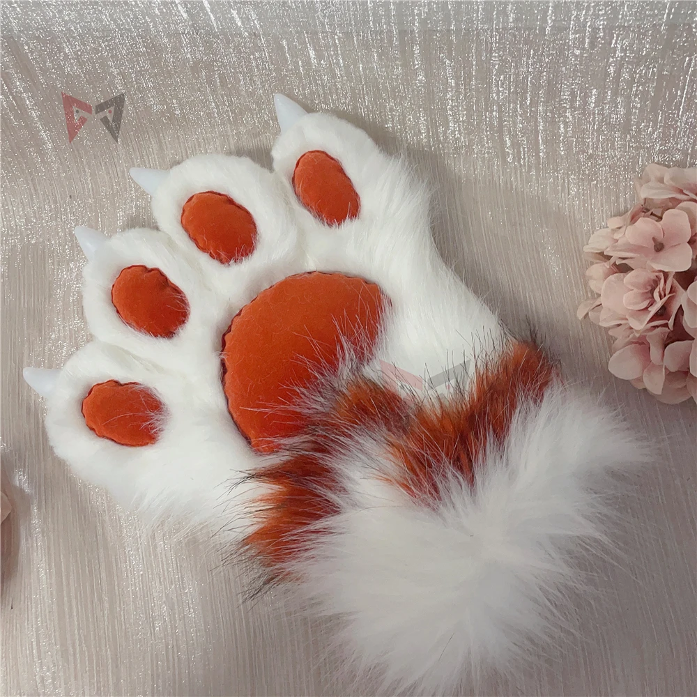 

New Beast Fursuit White Snow Fox Cosplay Beast Claw Paw Nails Hand Covers Gloves Costume Accessories Custom Made