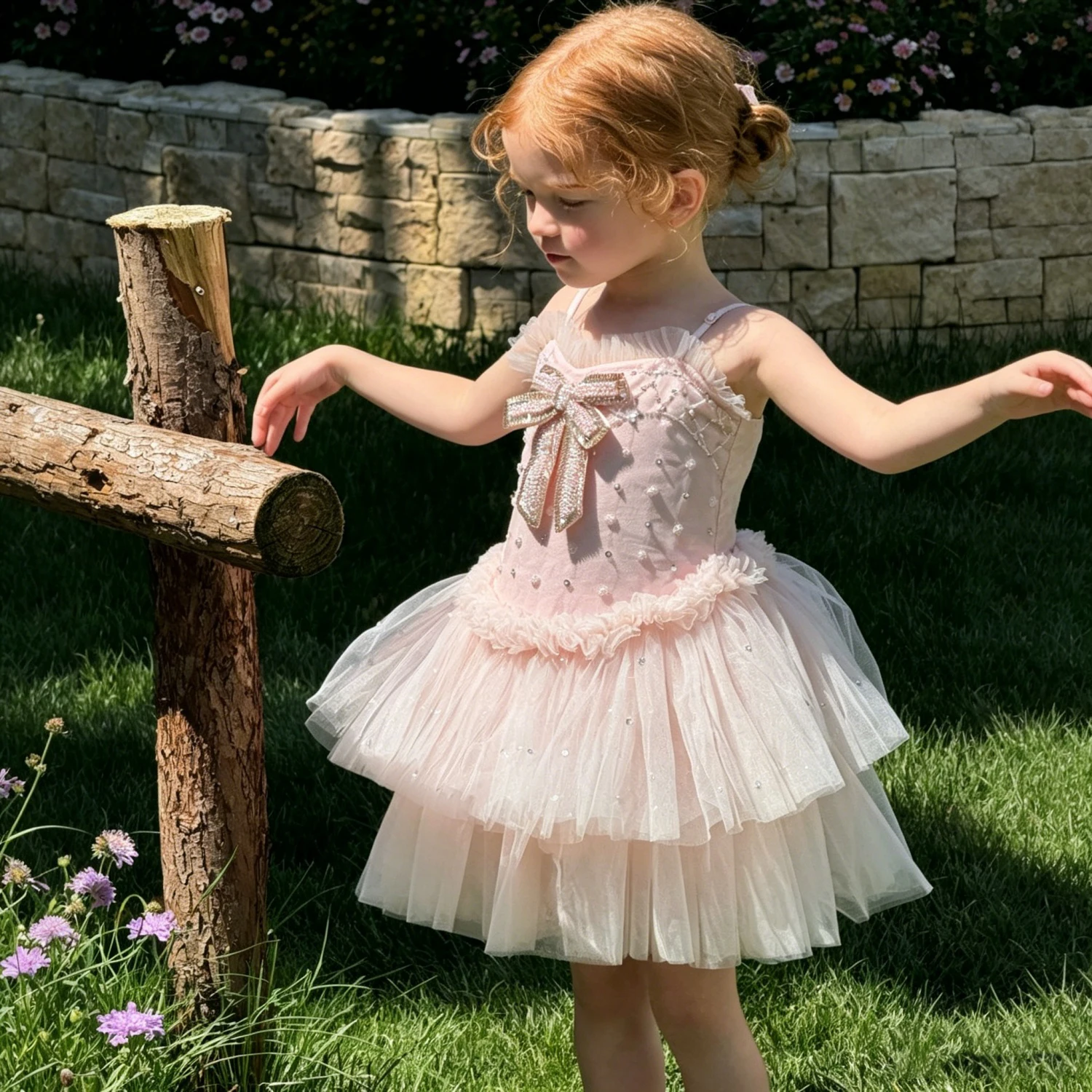 

Kids Summer Beaded Bow Ballet Tulle Dress for Baby Girls Birthday Tutu Strap Sleeveless Party Skirt Children Elegant Clothes