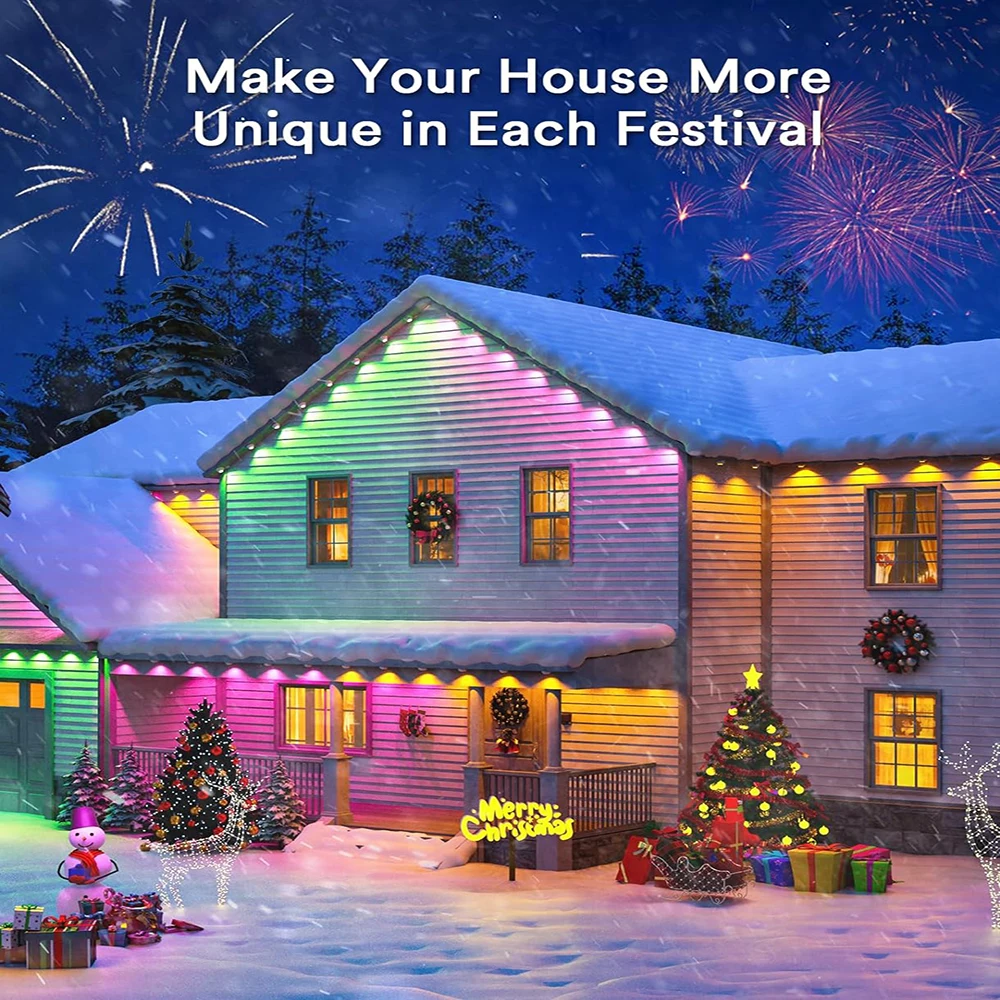 15m 30 LEDs RGBAI Eave Light Permanent Outdoor Exterior Lights House Party Holiday Decorative Light Strip for Christmas