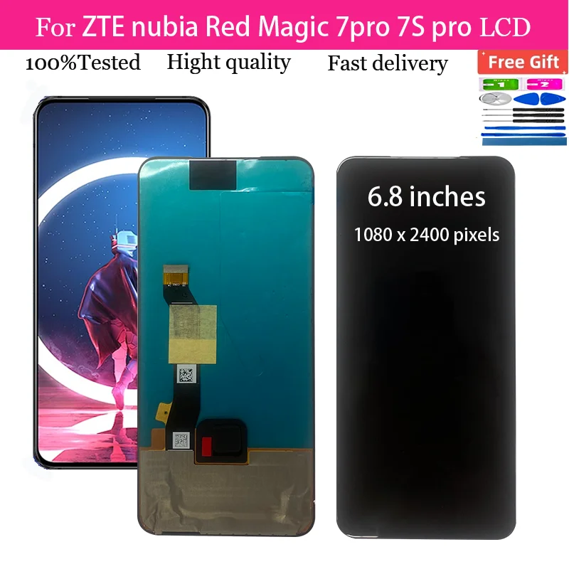 

6.8‘’Original AMOLED For ZTE Nubia red magic 7s pro NX709S Lcd Screen DIsplay+Touch Glass Digitizer red magic 7 pro NX709J LCD