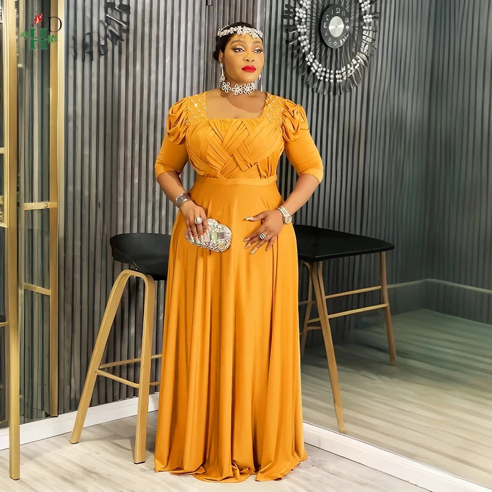 H & D 2025 الملابس الأفريقية الجديدة للنساء فستان موضة نصف كم فستان الزفاف المسائي فستان الحفلات الماس فستان ماكسي يومي غير رسمي