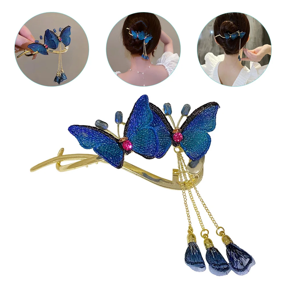 Butterfly Embroidered Hair Clip Tassel Accessories for Women Straight Clips Thick Fabric Easy to Wear