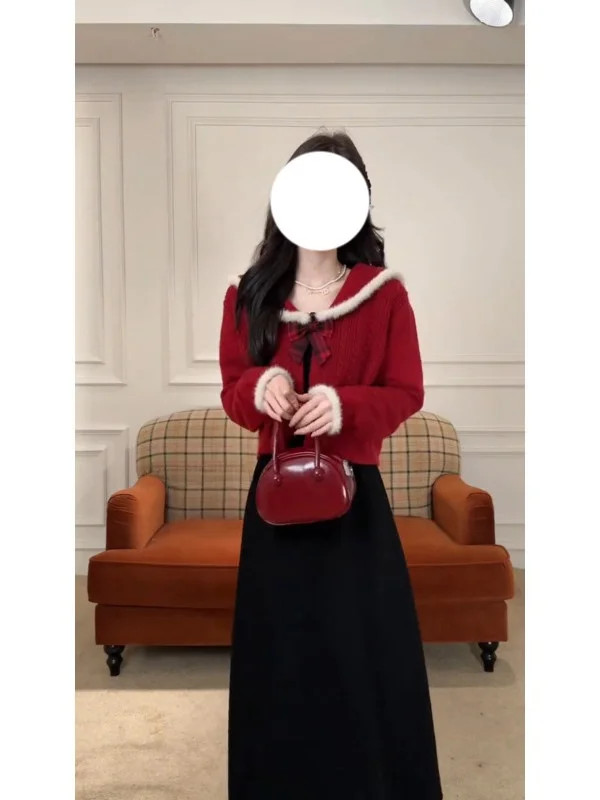 

Faionable Red Knot Set Women's Dr Top Bot High Waist Korean Sle Spring New Arrival Two-Piece Suit