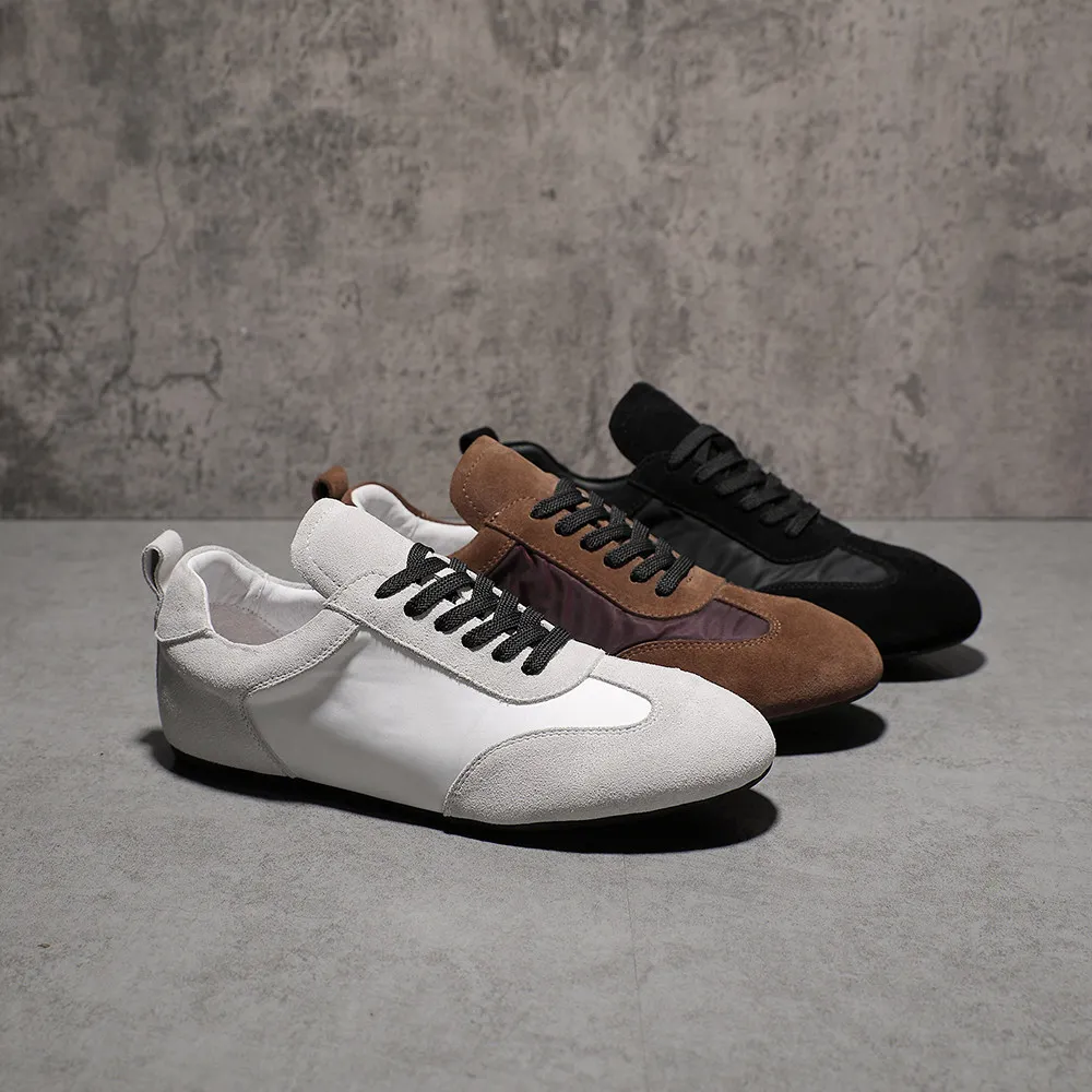 Trendy Men German Trainer Sneakers Lace‑Up Soft Thin Flat Sole Lightweight Daily Street‑style Casual Walking Shoes