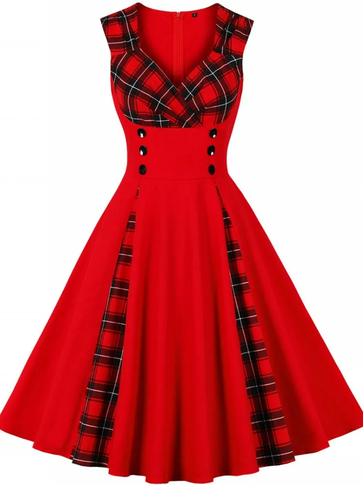Sukienki Plus Size Damskie Odzież Pin Up Codzienne Imprezowe Bez Rękawów Retro Sukienka Lata 60. 50. Vintage Rockabilly Swing Vestidos