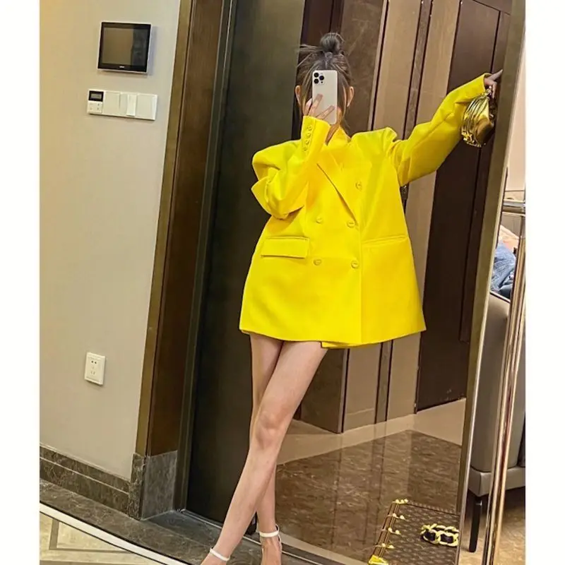 Multi-style Women's Texture Satin Luxury Suit Jacket, Korean Fashion, Loose, Medium Long, Trend Street Clothing, Spring, Autumn,