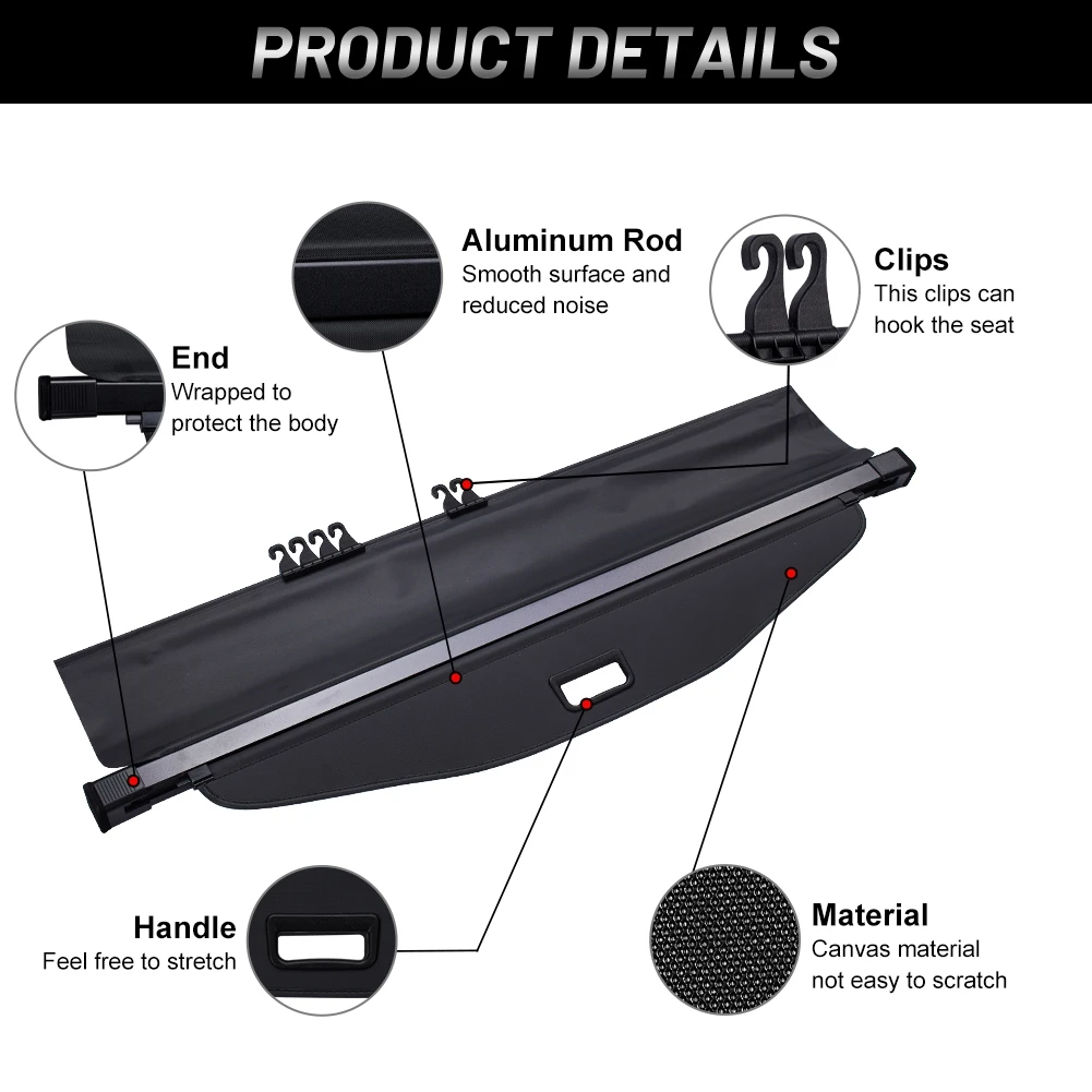 Trunk Cover Luggage Carrier Curtain with Pull Buckle Black Retractable Cargo Cover Fit For Equinox 2010-2022