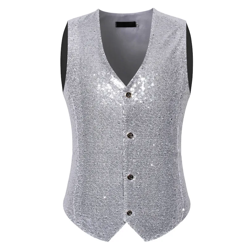 

Новые мужские безрукавки: элегантные сценические костюмы для вечеринок, пайеточные однобортные танцевальные жилеты для мужчин, разноцветные модели