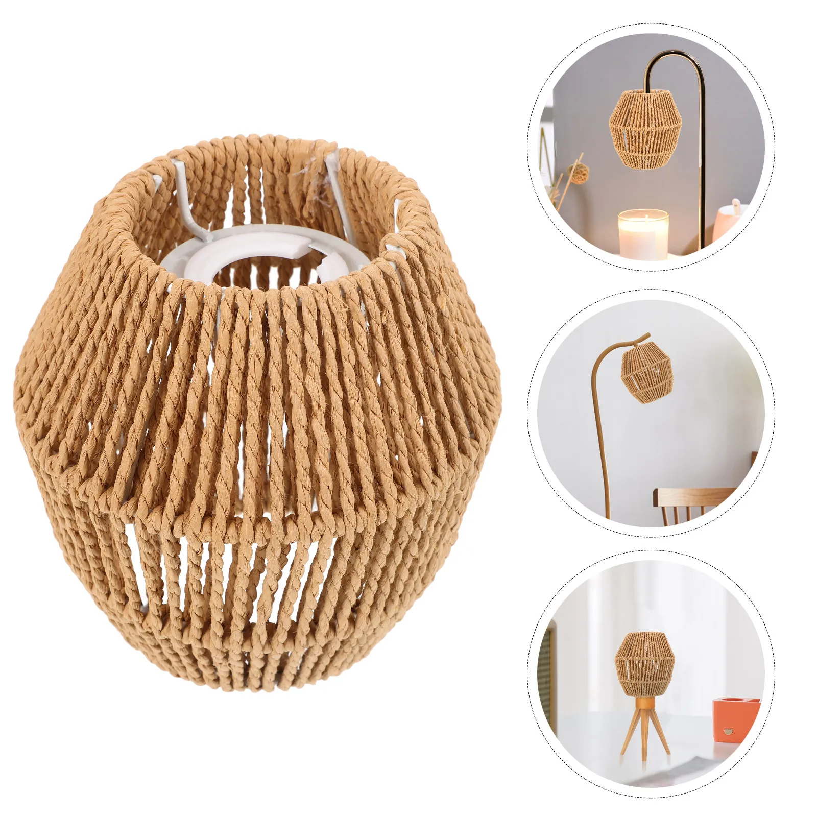 Paper Rope and Metal Lamp Shade Rustic Vintage Style Easy Install DIY Hanging Light Cover for Dining Kitchen Bedroom Cafe Bar