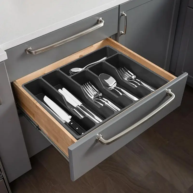 Silverware Tray Utensil Tray With Cover Drawer Organizer For Kitchen Countertop Flatware Storage Holder With 6 Compartments