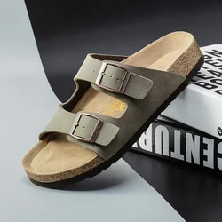 2023 Zomer Kurk Sandalen Heren Kudde Faux Suède Muilezel Klompen Slippers Bruin Klassieke Gesp Kurk Slippers Voor Mannen Slippers