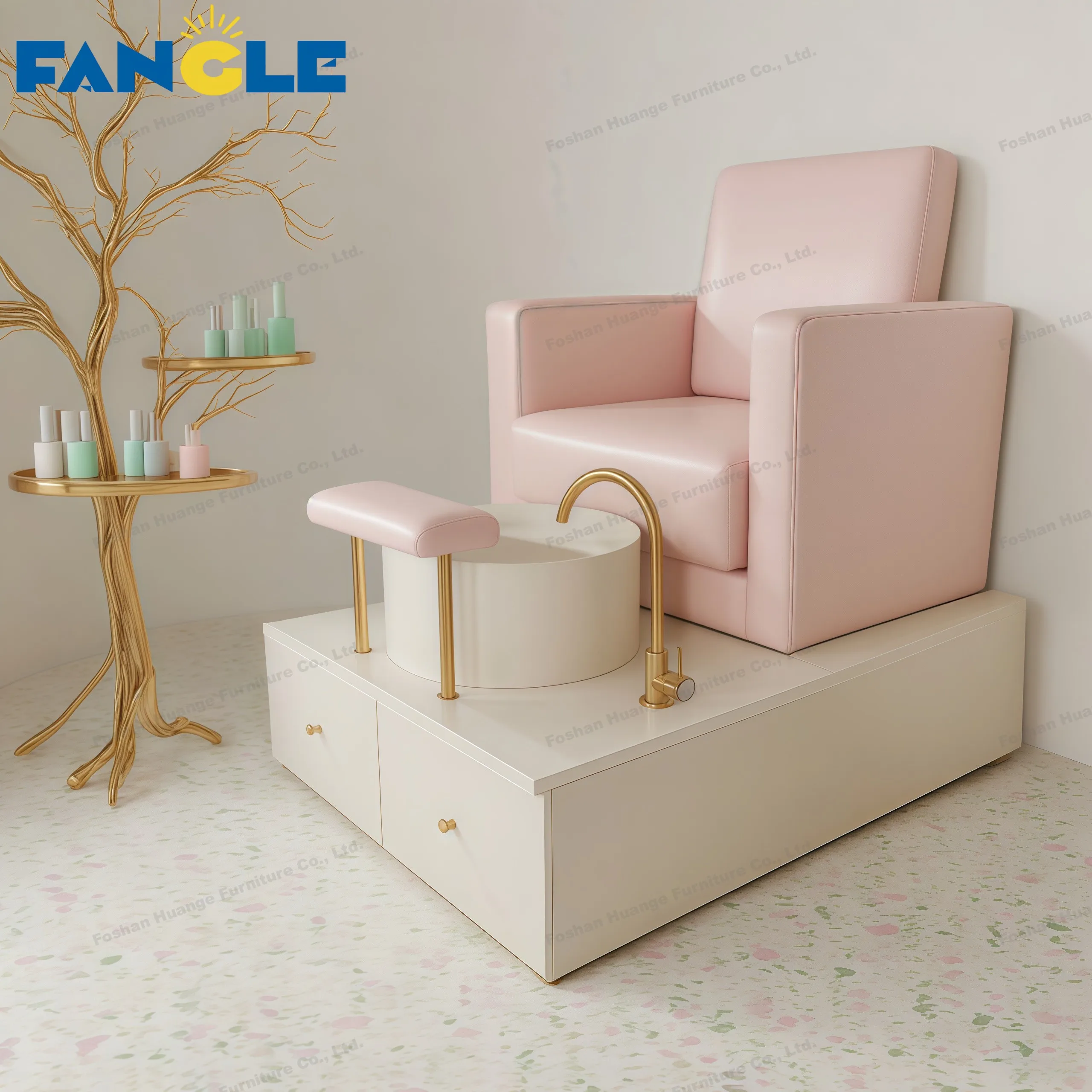 Luxury Pink Without Pipes Massage Pedicure Chair For Manicure Electric Nail Spa Chair With Drawer Beauty Salon Pedicure Foot Spa