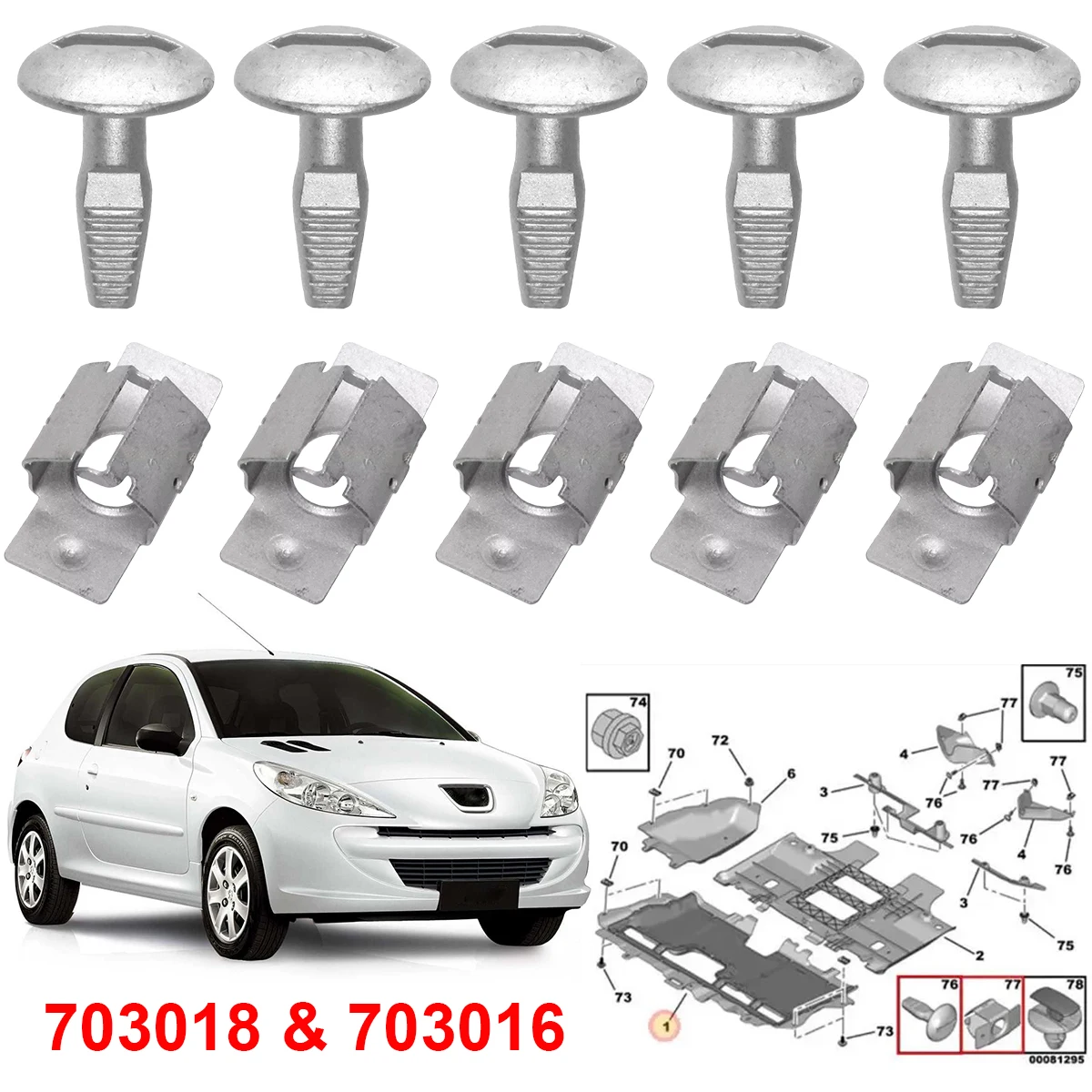 10x clipes de bandeja inferior da tampa do motor, pino giratório, parafuso de proteção, fixador de parafuso para peugeot 206 207 406 407 508 806 807 citroen c2 c5