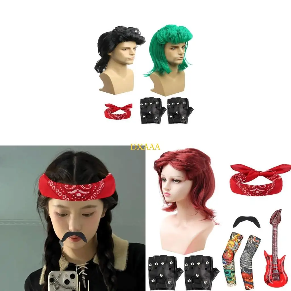 DXAA Hombres Estrella música Accesorios Disfraces Disfraz Rockero Pelucas Barbas Artificiales