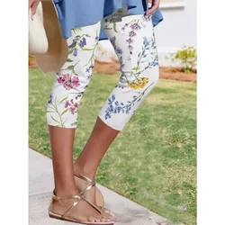 Leggings con estampado de flores para mujer, ropa de calle Y2k, pantalones de playa a la moda, pantalones casuales elegantes, ropa Capri de Fitness, Verano