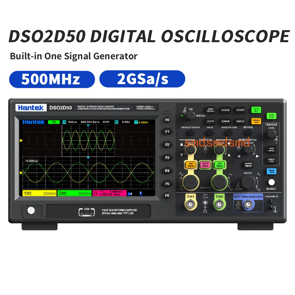 DSO2D50 2-CHannel Digital Oscilloscope 500MHz Bandwidth 2GSa/s Sampling Rate with Waveform Generator Storage Oscilloscope