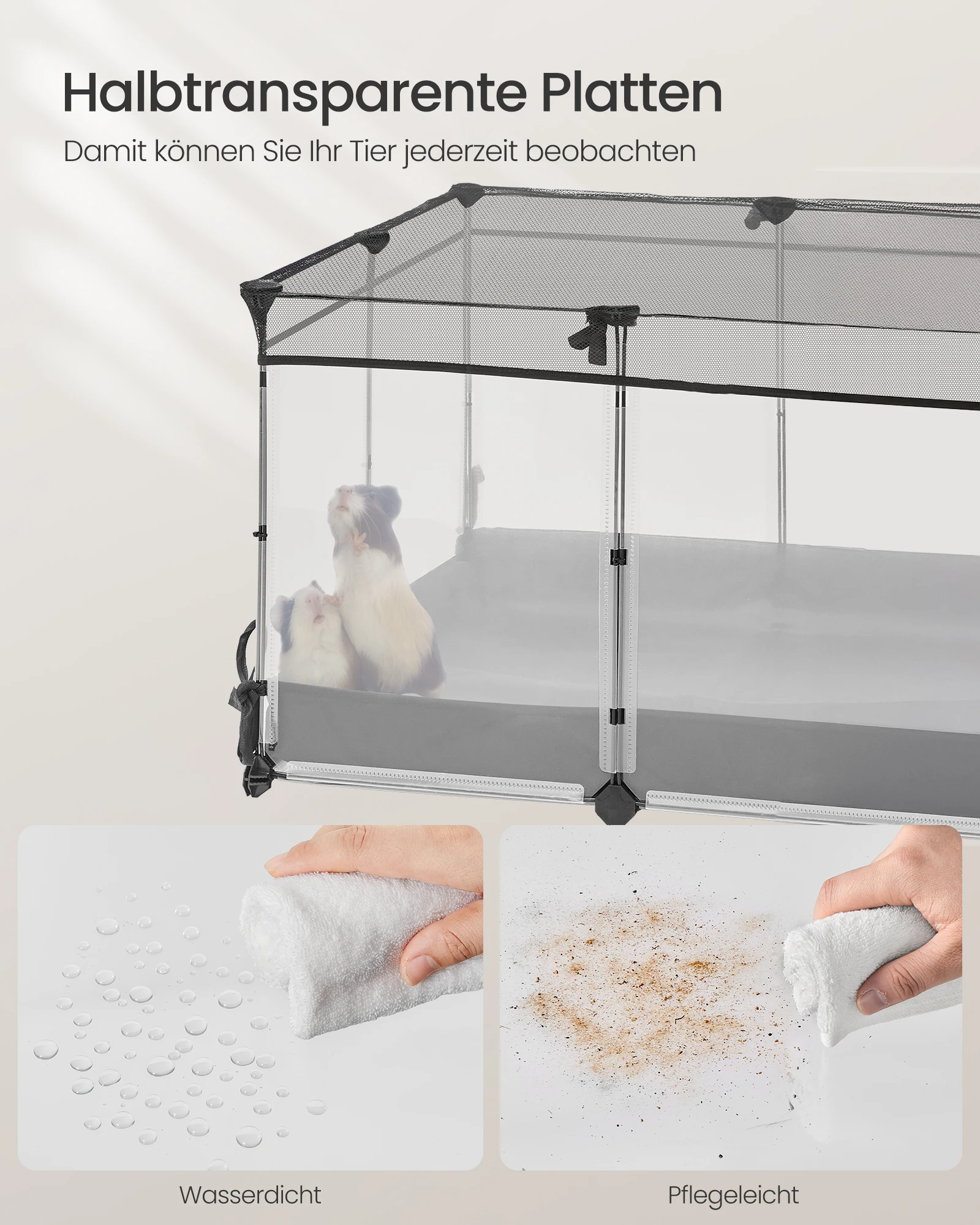 SONGMICS حاوية حيوانات صغيرة من نسيج مقاوم للماء وجيد التهوية أسفل كوخ الأرانب في الأماكن المغلقة قفص خنزير غينيا النمس #3