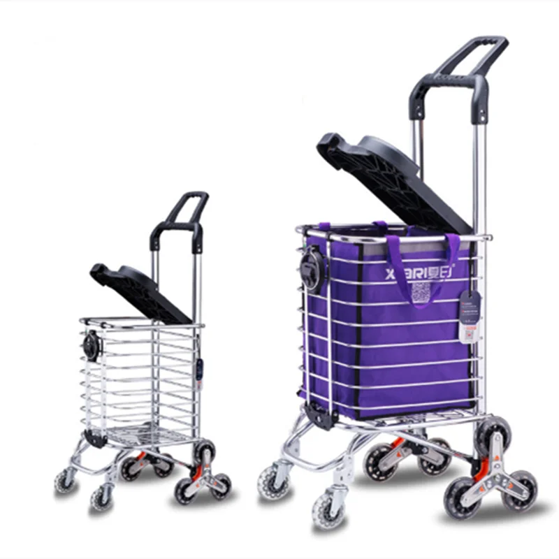 Supermarket Portable Shopping Cart Folding Luggage Trailer Multi-function Stair Climbing Trolley Elderly Grocery Outdoor Picnic