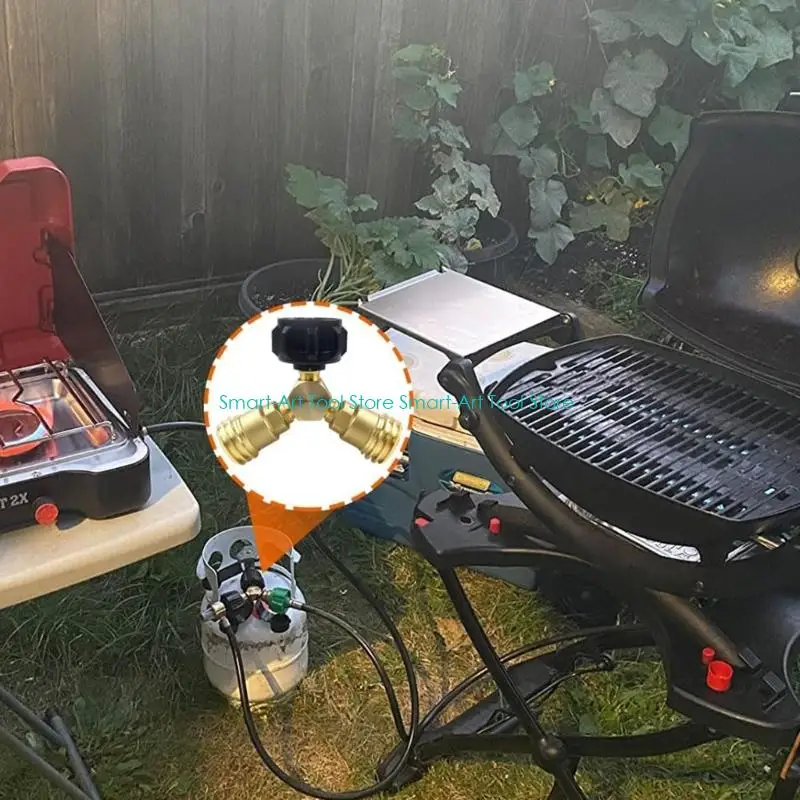 E1PB Propanes Splitter Adapter Set Convertible To Y Connectors For Outdoor Cooking Practical Grills Accessories