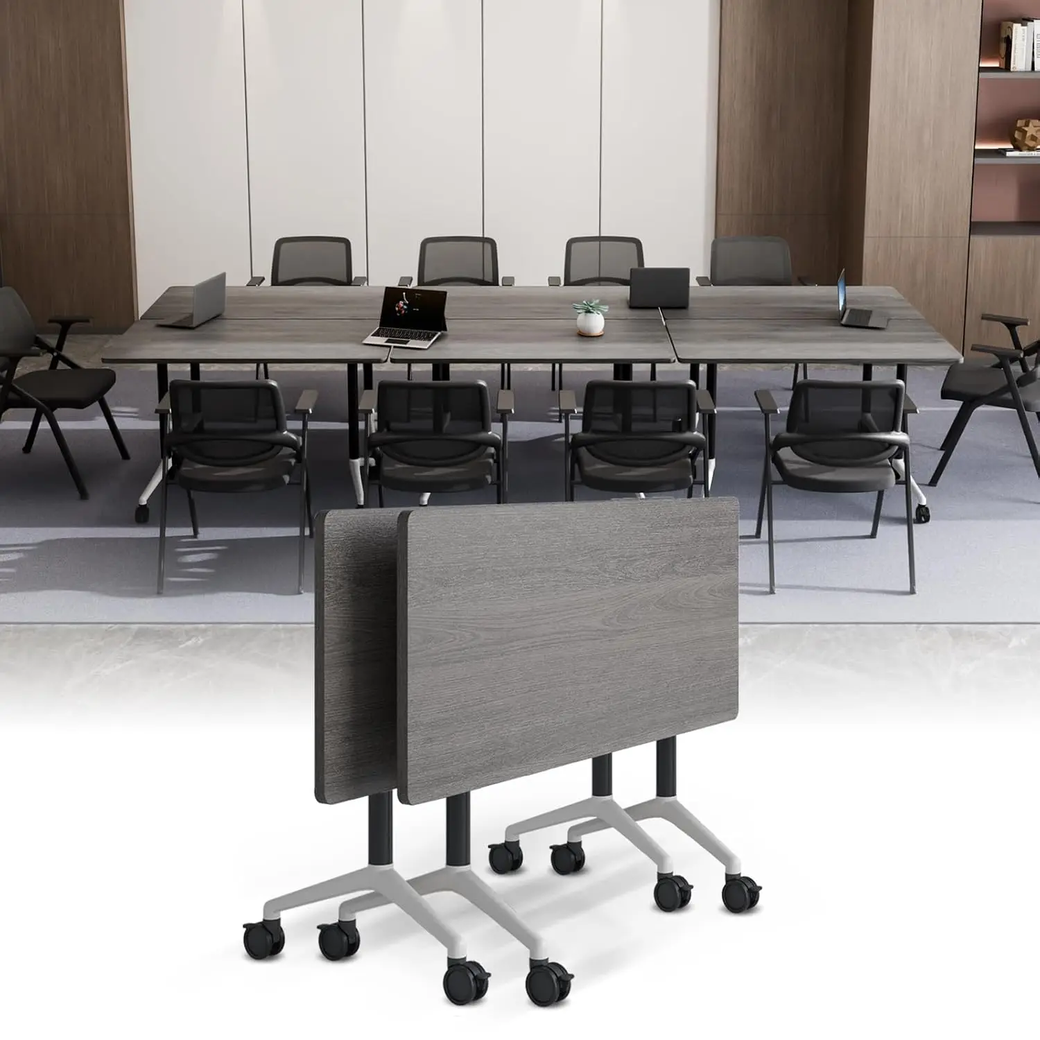 

Large Folding Conference Table on Wheels Stackable Flip Top Space Saving Office Meeting 63IN 2Pack, Custom